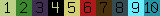 The colors used in the palette