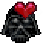 A pixel version of Darth Vader blowing a kiss to the
viewer