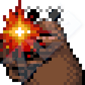 Marcus looking at, aiming and firing a gun at the
viewer