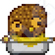 A pixelated image of a chicken nugget in honey mustard