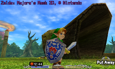 A screenshot of Zelda: Majora's Mask 3D, depicting the scene in the layout